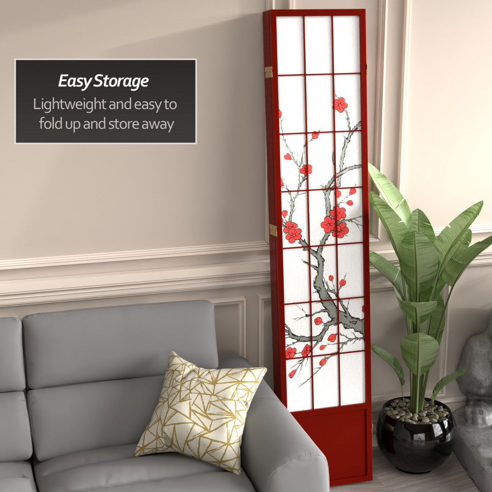 7' Tall Cherry Blossom Shoji Screen, Rosewood, 5 Panels
