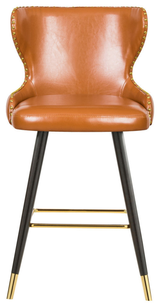 Hendrix Faux Leather Upholstered Bar Stool, Set of 2, Cognac