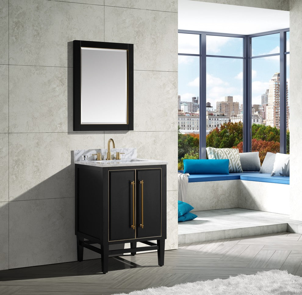 Mason 24" Vanity Only, Black With Matte Gold Hardware