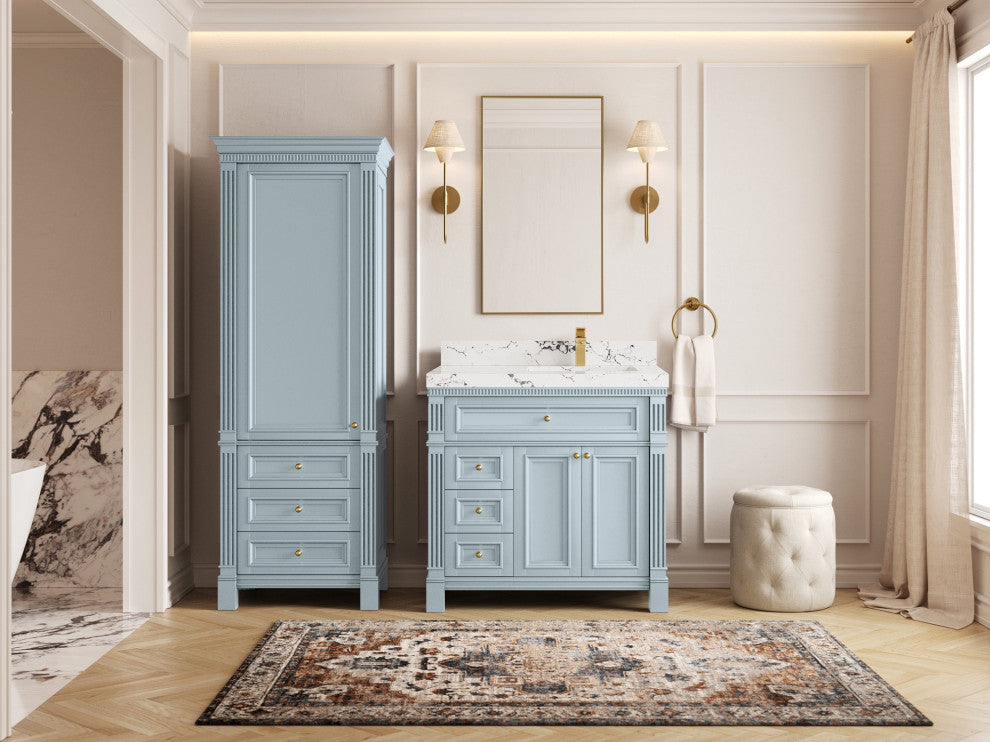 Paris 36" Right Offset Bathroom Vanity, Blue Heather 2" Viola Night