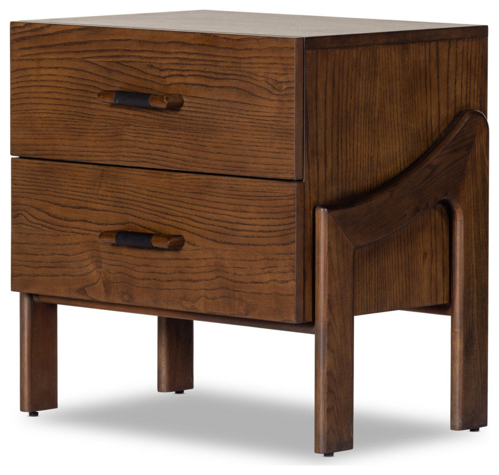 Halston Nightstand Terra Brown Ash, Heirloom Black, Terra Brown Ash Veneer