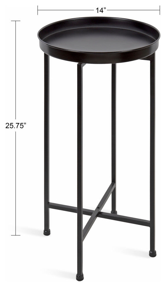 Celia Round Metal Foldable Tray Accent Table, Black 14x14x25.75