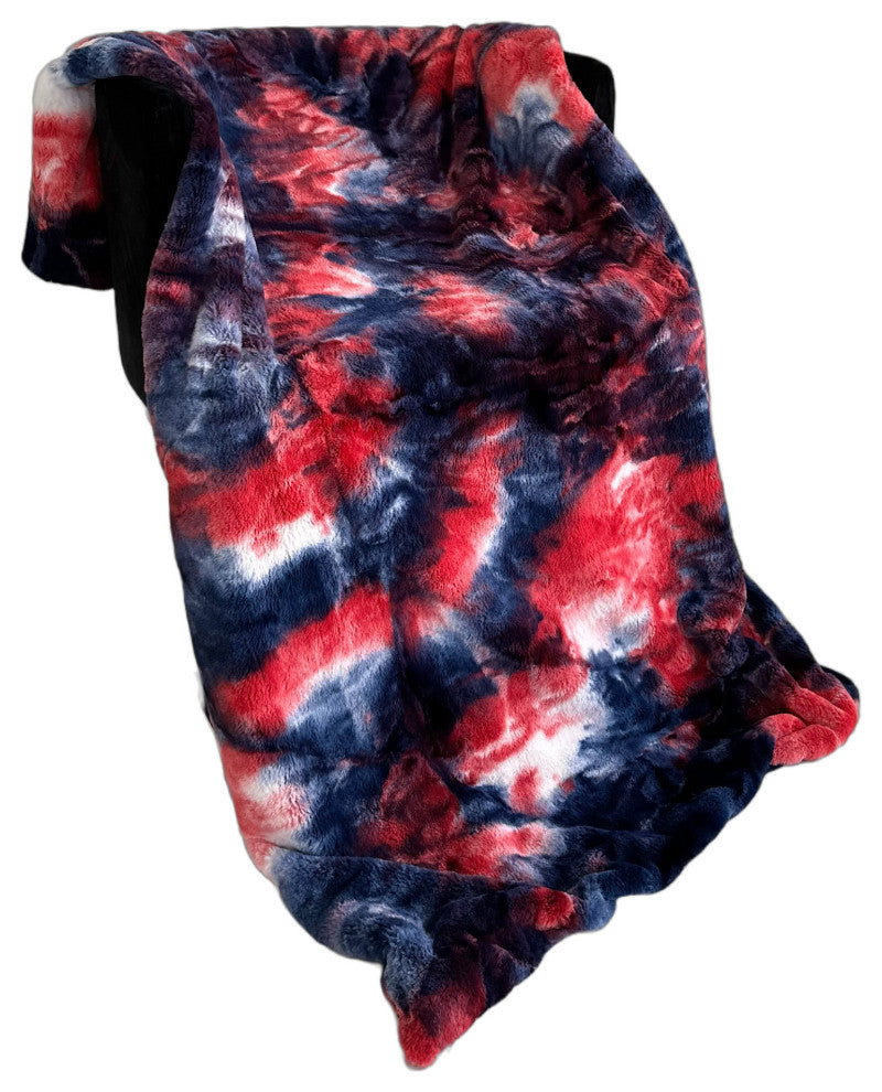 Plutus Blue Red White Fureal Faux Fur Throw Blanket, 114"L x 120"W King