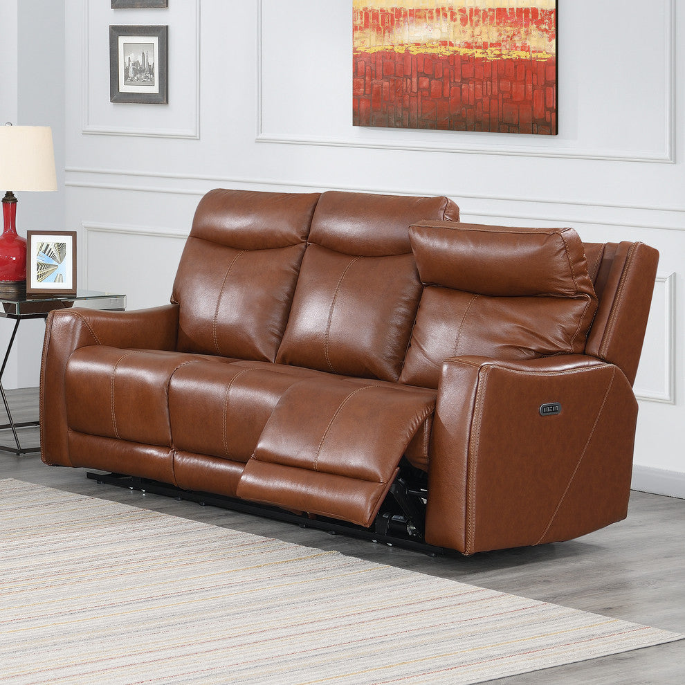 Natalia Power Leather Recliner Sofa, Caramel