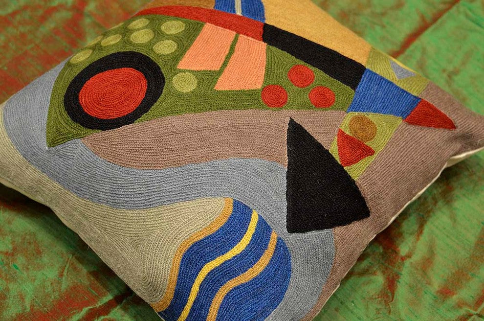 Kandinsky Composition VII Hand Embroidered Decorative Pillow Cover Wool 18x18"