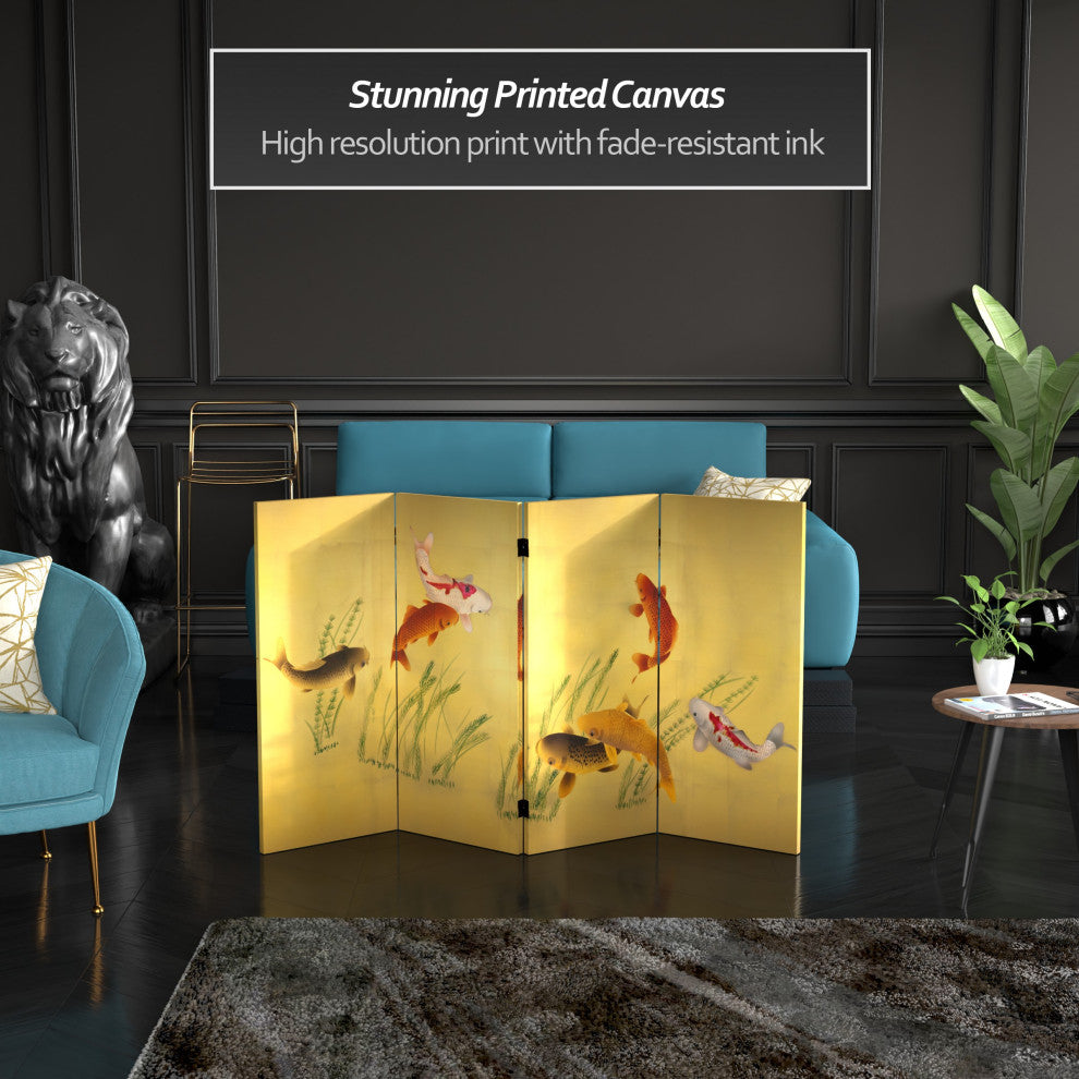 3' Tall Double Sided Seven Lucky Fish Canvas Room Divider