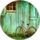 Old Bicycle Against Barn, Landscape Photo Round Wall Art, 36"