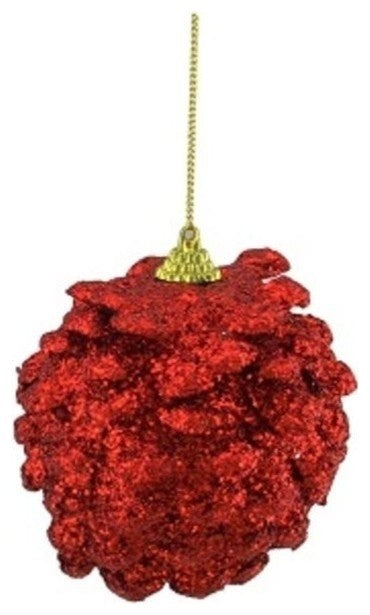 Red Holographic Glitter Drenched Christmas Pine Cone Ornaments 3", Set of 3