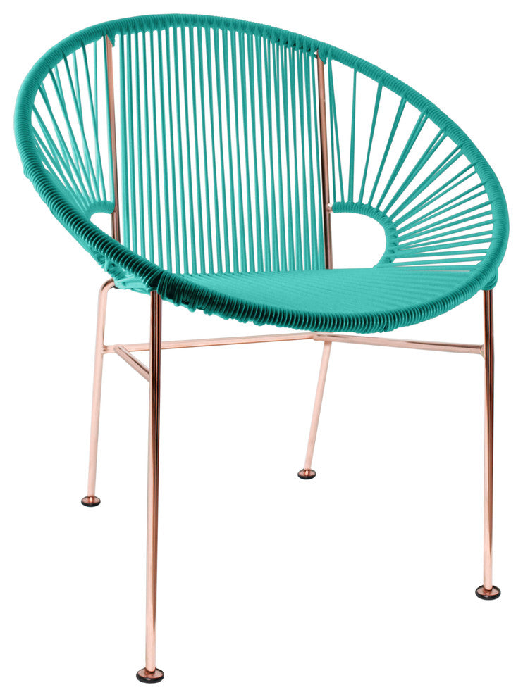 Concha Indoor/Outdoor Handmade Dining Chair, Turquoise Weave, Copper Frame