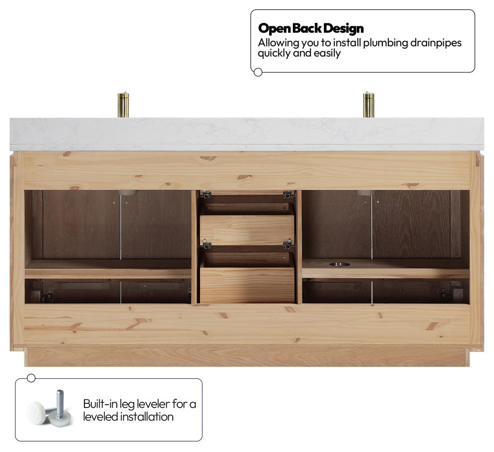 San Bath Vanity with Stone Top, Washed Ash Grey, 72", Double Vanity, No Mirror