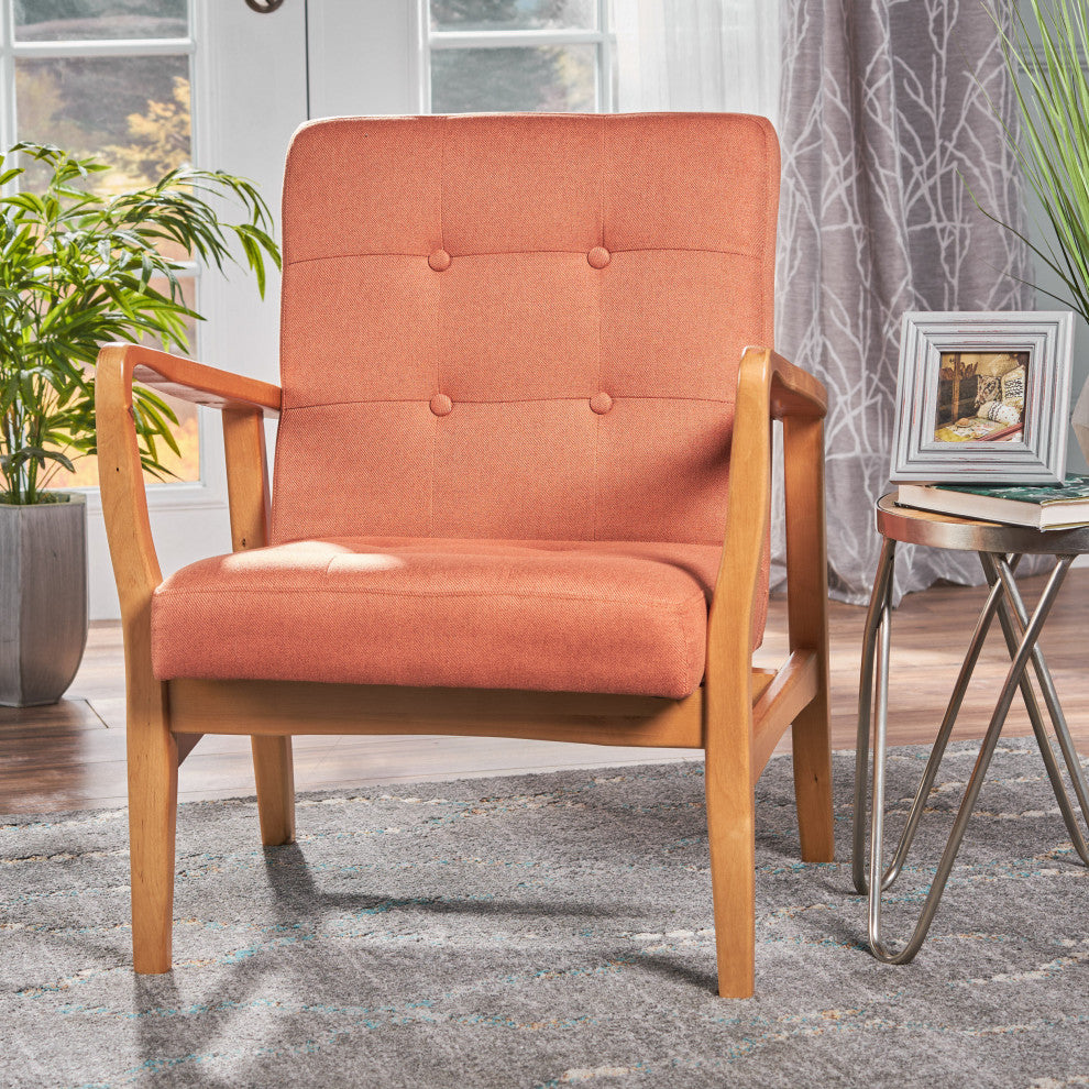 GDF Studio Gunther French-Style Fabric Club Chair, Orange/Walnut
