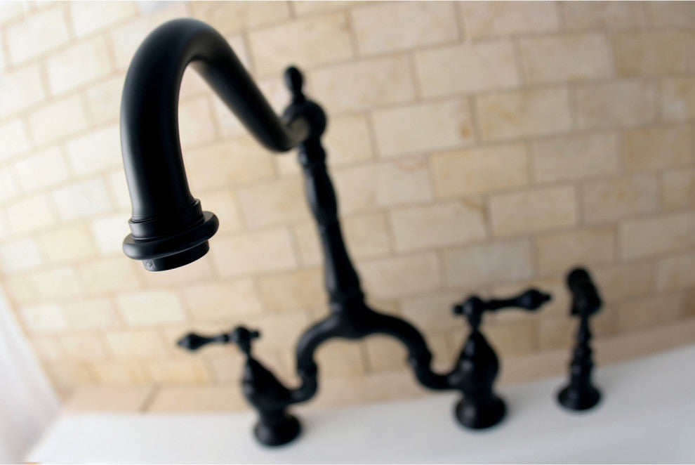 Kingston Brass Bridge Kitchen Faucet With Brass Sprayer, Oil Rubbed Bronze