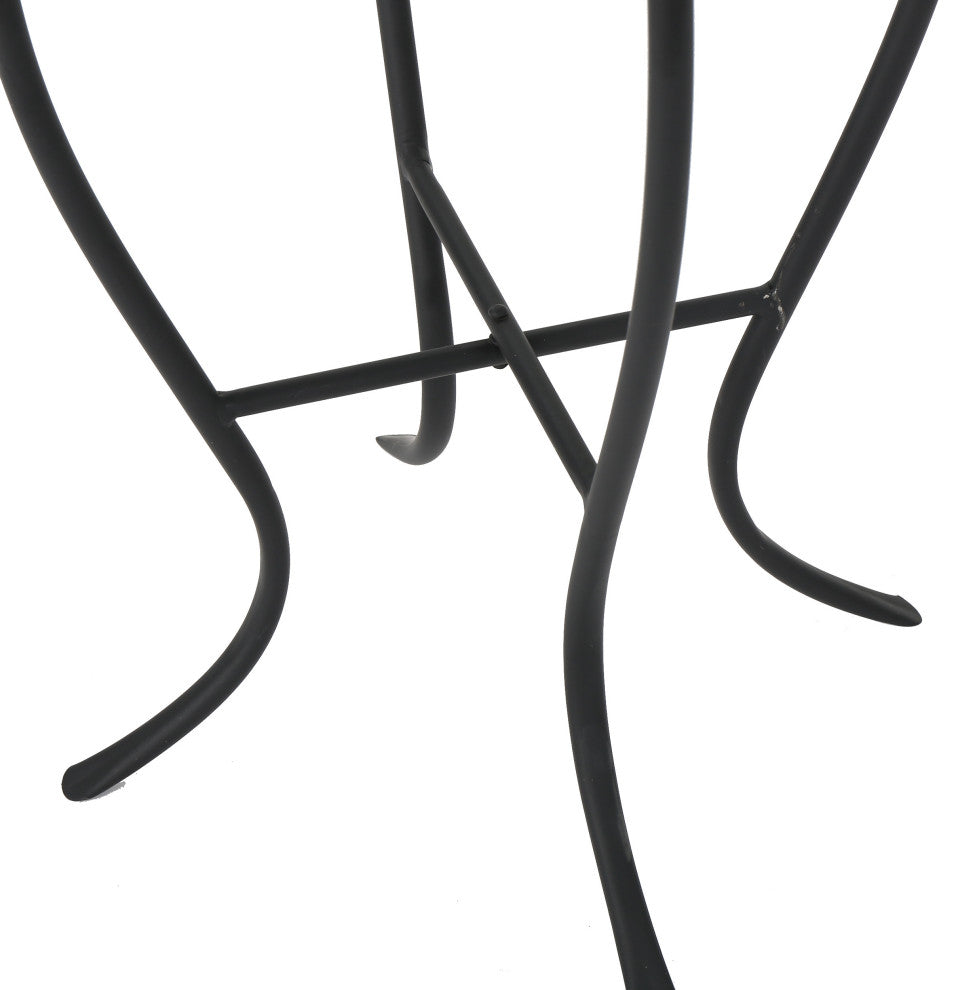 GDF Studio Harington Outdoor Blue and White Ceramic Tile Iron Frame Side Table