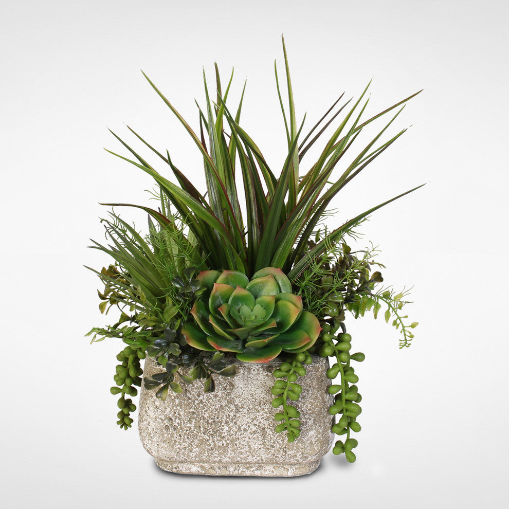 Artificial Succulent Variety in a Cement Pot
