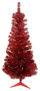 4'x29" Pre-Lit Slim Artificial Tinsel Christmas Tree, Clear Lights, Red