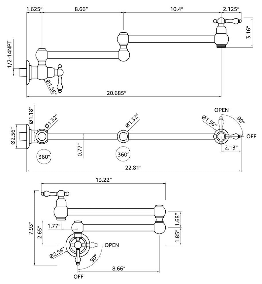 Pot Filler Faucet Wall Mount, Chrome