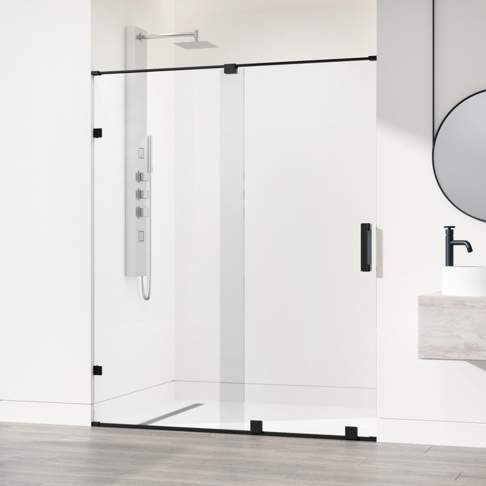 VIGO Ryland 58" to 60" W x 73" H Frameless Track Sliding Shower Door, Matte Black, Clear Glass