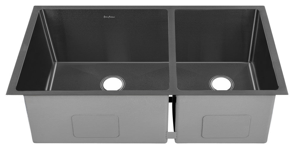 Rivage 33"x20" Stainless Steel, Dual Basin, Undermount Kitchen Sink, Black