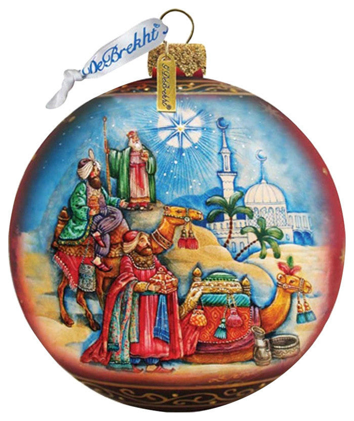 Hand Painted Scenic Glass Ornament Three Kings Ball