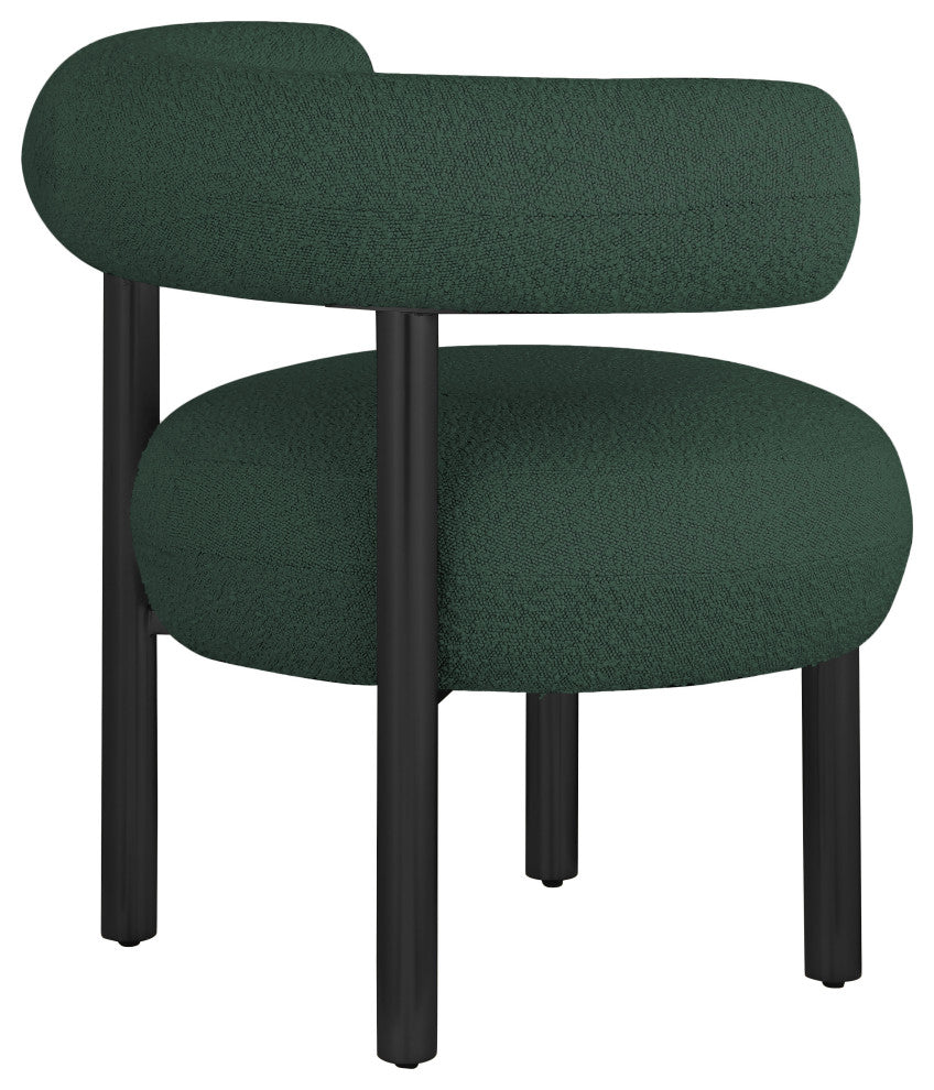 Bordeaux Boucle Fabric Upholstered Accent Chair, Green, Matte Black Finish