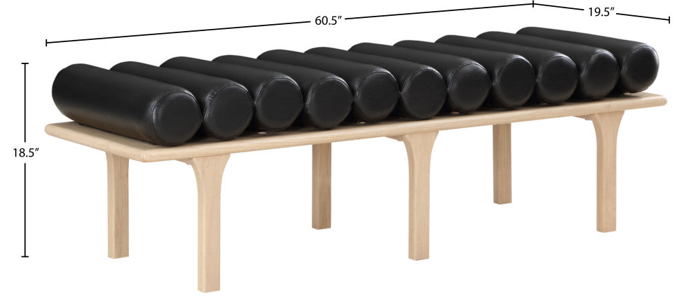 Landon Faux Leather Bench, Black, Natural Oak Finish