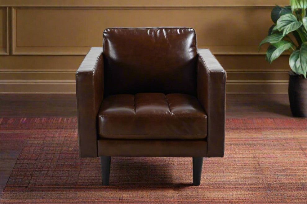 Philippe Top Grain Leather Arm Chair - Chocolate Brown