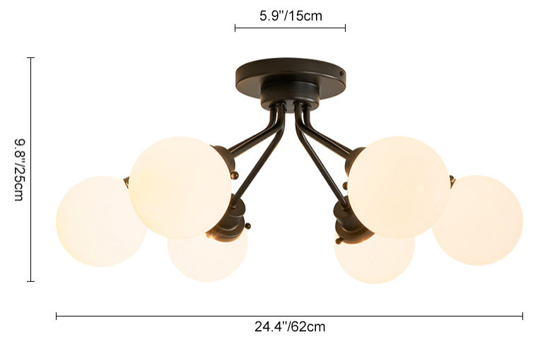 Mid-Century Modern 6-Light Sputnik Glass Globe Semi Flush Mount