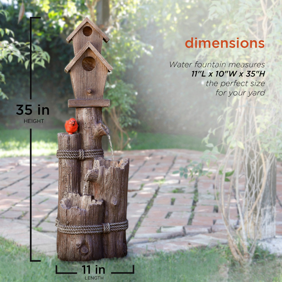 35" Tall Outdoor 3-Tier Birdhouse Water Fountain Yard Art Decor