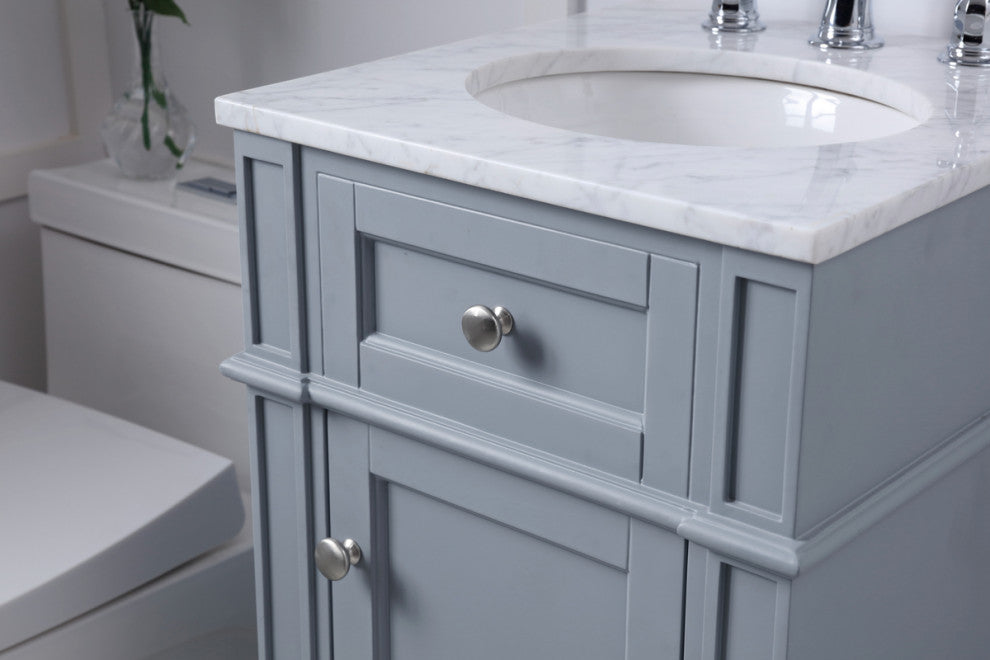Home Living Vanity with Carrara White Marble Countertop, Gray, 18", Single Sink