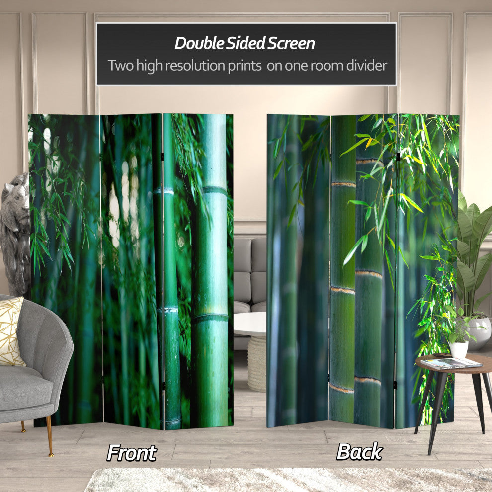 6' Tall Double Sided Bamboo Tree Canvas Room Divider