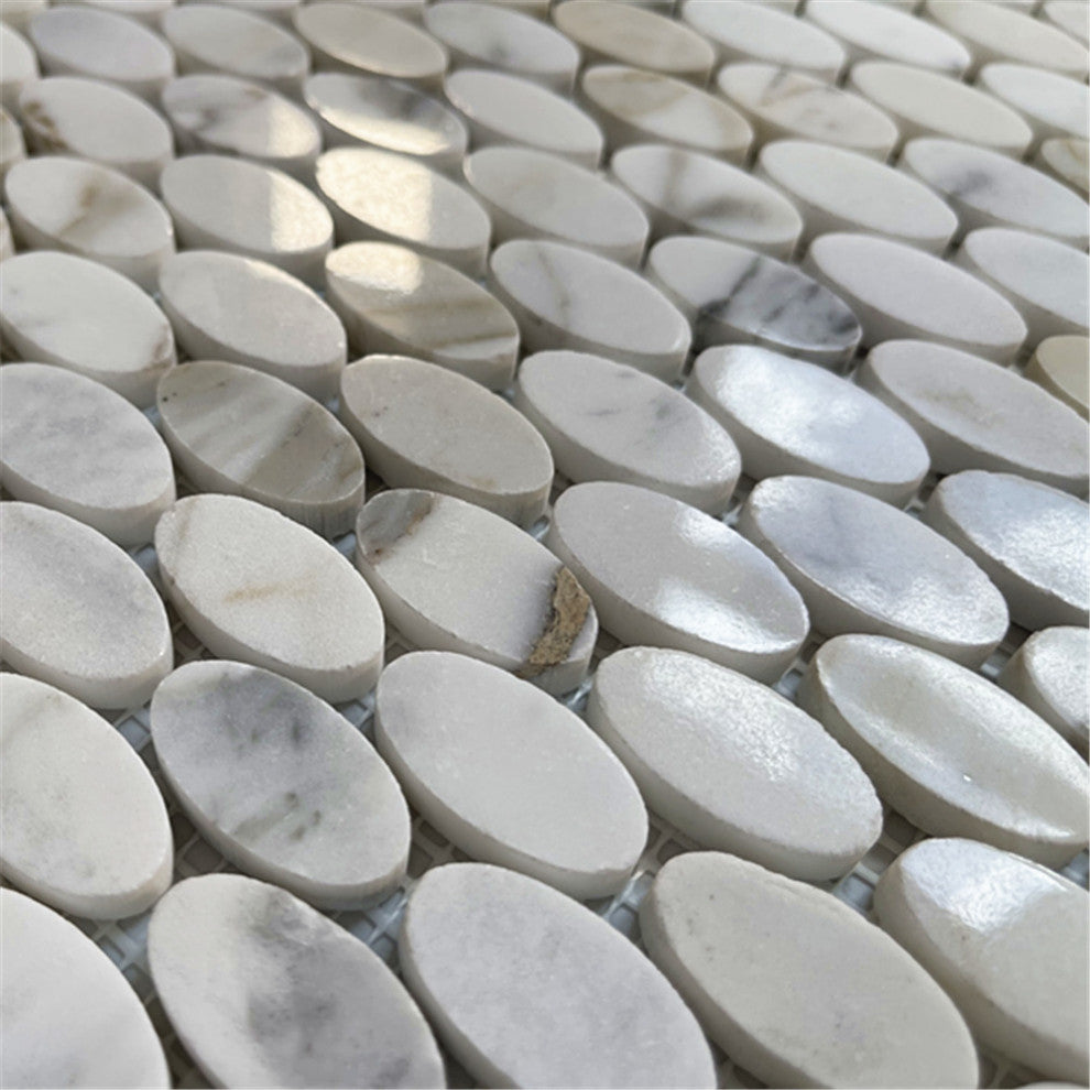 Calacatta Gold Calcutta Marble Ellipse Oval Mosaic Tile Polished, 1 sheet