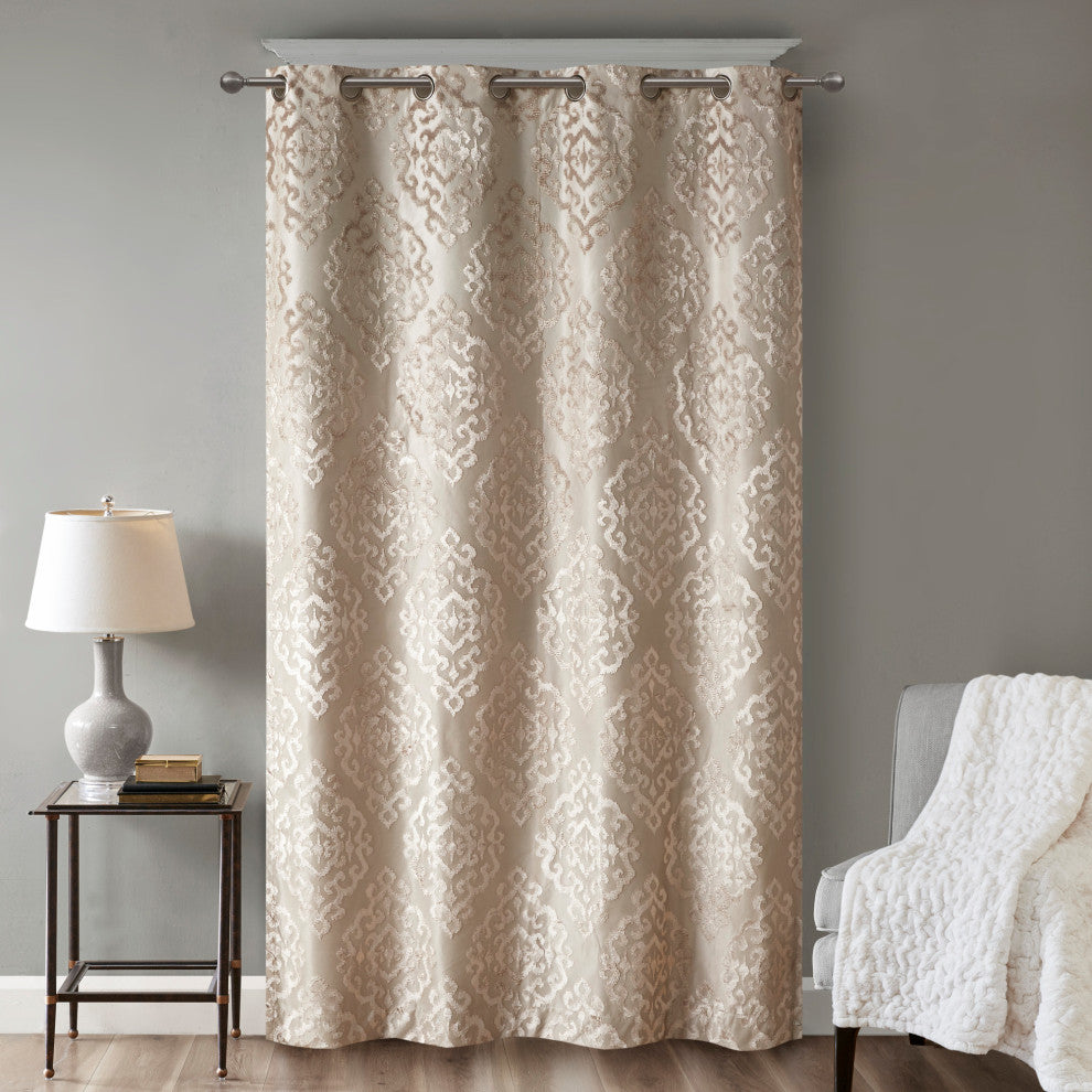 SunSmart Mirage Knitted Jacquard Damask Total Blackout Grommet Top Curtain Panel