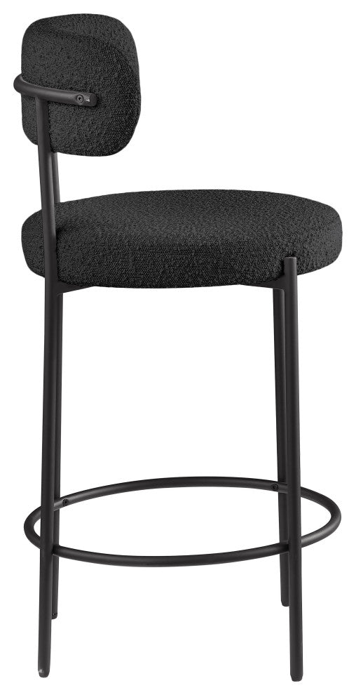 Beacon Upholstered Stool, Set of 2, Black, Matte Black Finish, Boucle Fabric