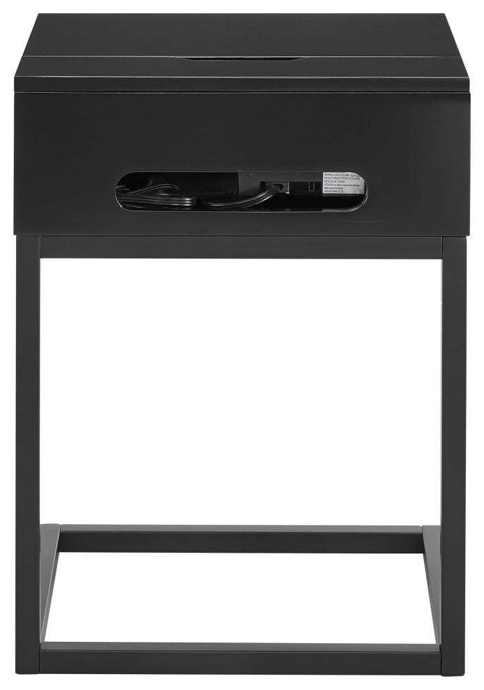 Daeg Smart Side Table, Matte Black With American Walnut Veneer Drawer