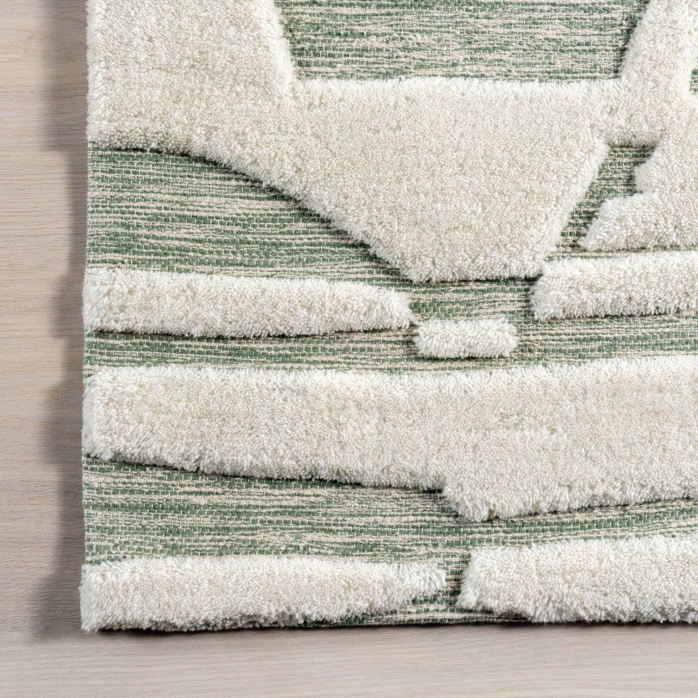 Babai New Zealand Wool Area Rug, Green 3'x5'