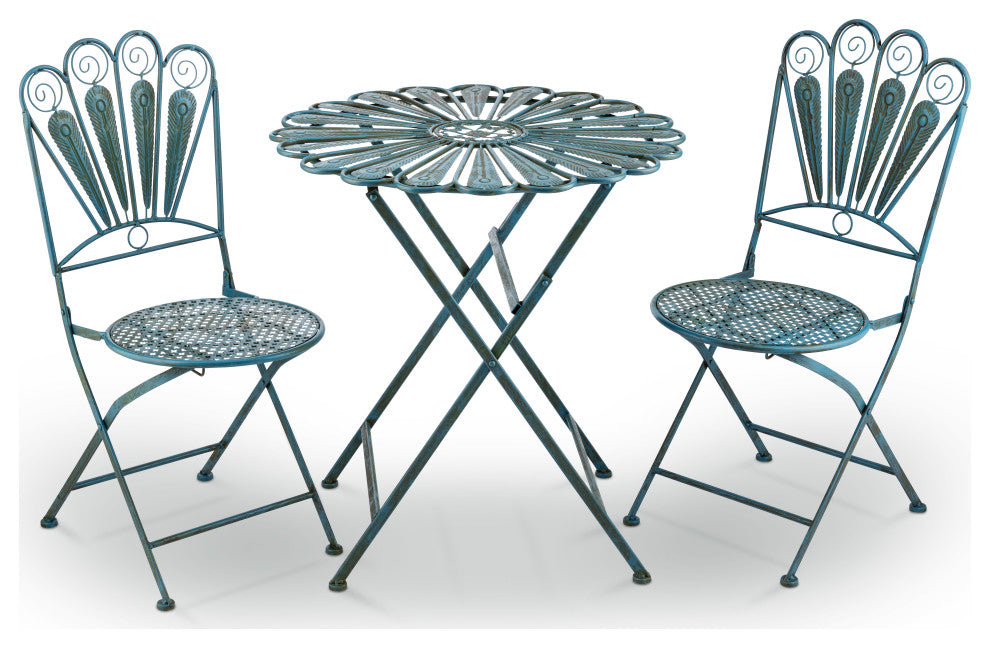 Alpine Peacock Feather Bistro Set with Table and Two Chairs, 30"