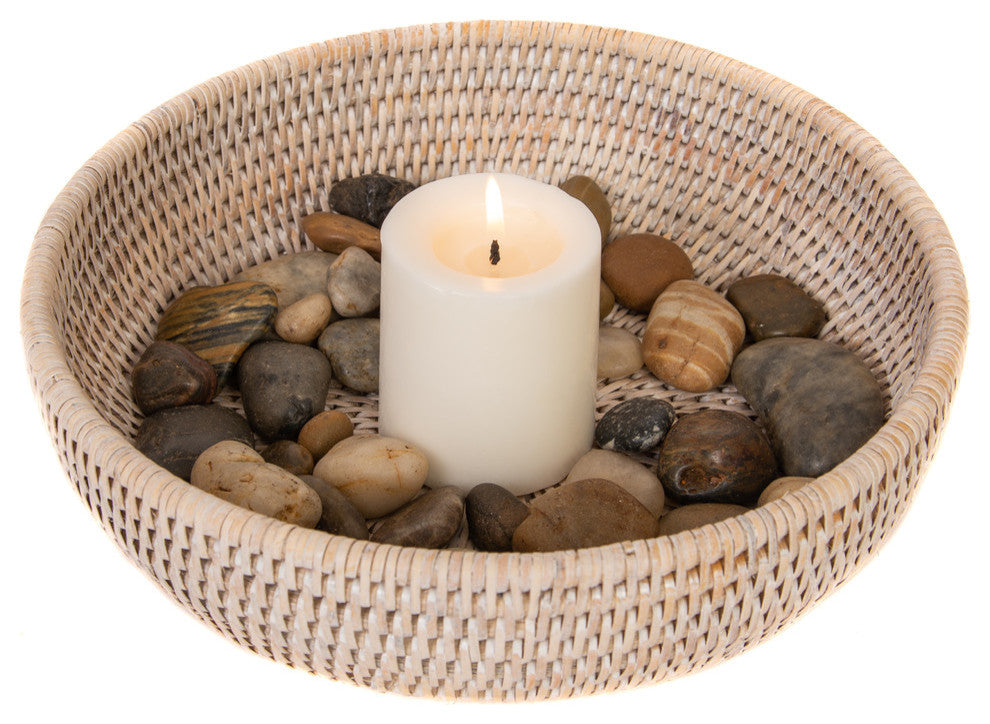 Artifacts Rattan Rattan Everything Bowl, White Wash