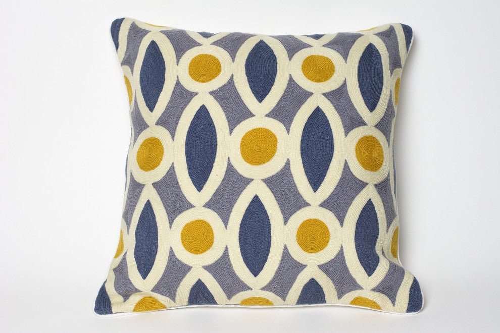 Hand-Embroidered Pondicherry Geometric Pillow, Cover Only