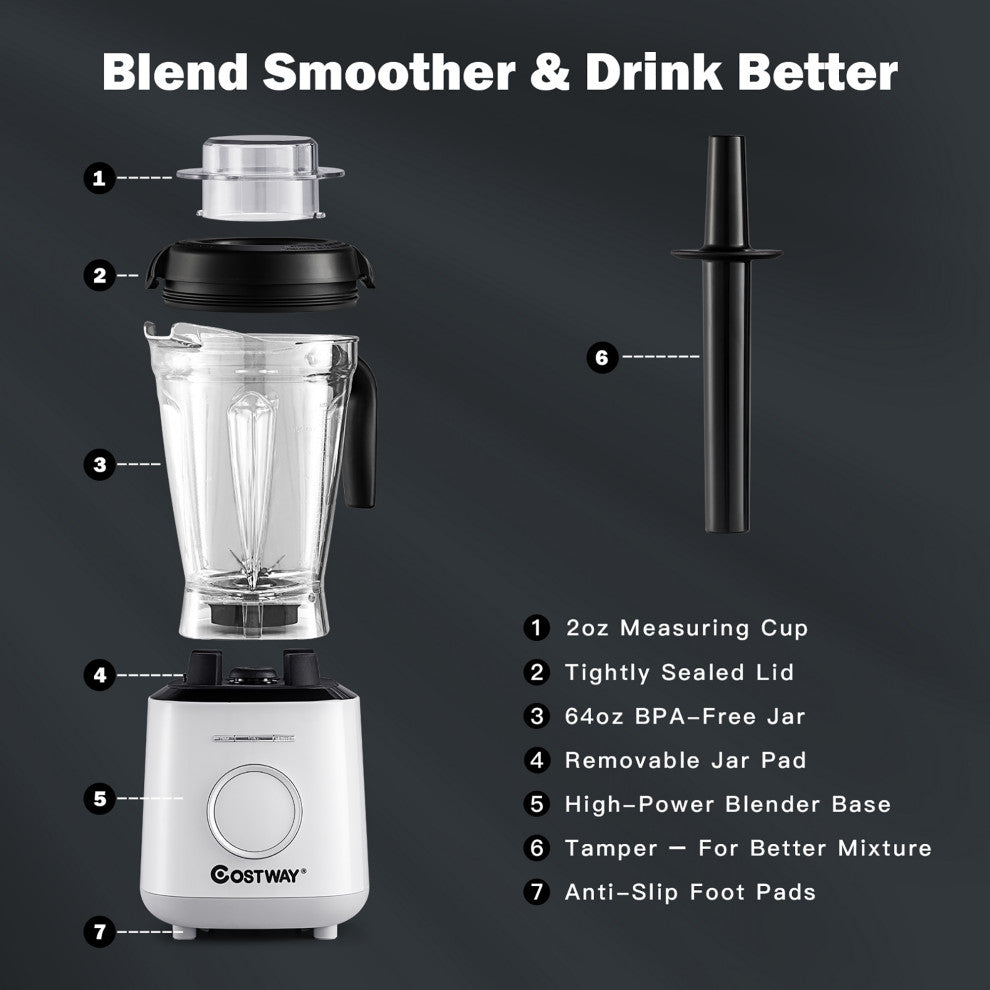 Costway 1500W Countertop Smoothies Blender 10 Speed w/ 6 Pre-Setting Programs