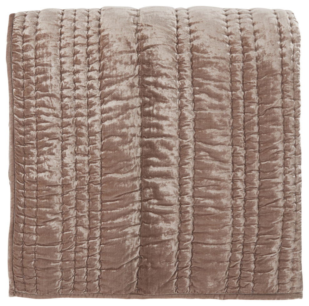 Seville Velvet Fabric Quilt by Kosas Home, Taupe, Queen