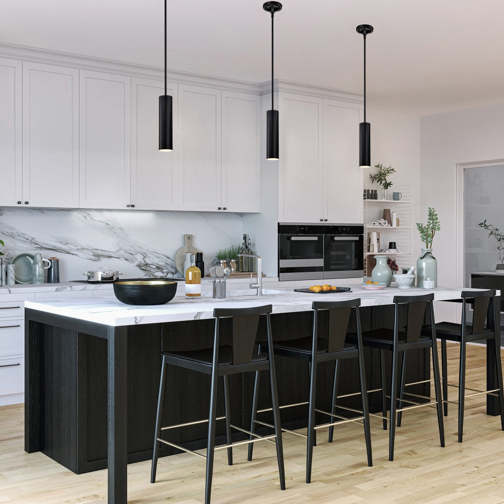 1-Light Matte Black Modern Mini Pendant Light With Cylindrical Metal Shade