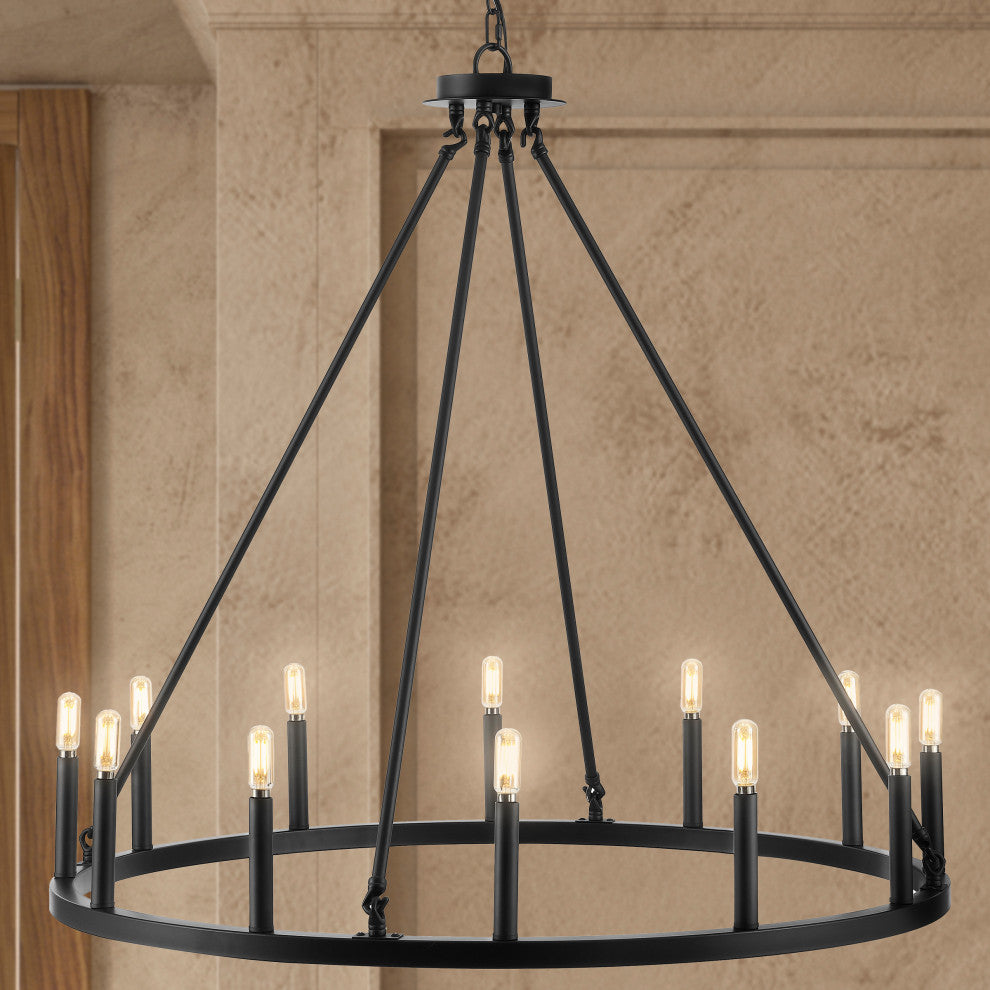 Ring Iron Rustic Farmhouse LED Chandelier, 12-Light