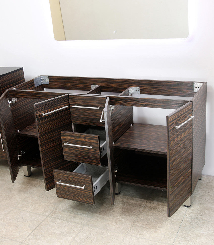 Windbay 60" Free Standing Double Vanity, Ebony, White Stone Flat Countertop
