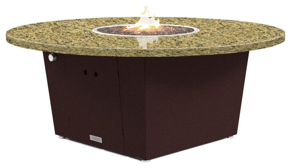 Fire Pit Table 55"D, Propane, Santa Cecillia Granite Top, Dark Cherry