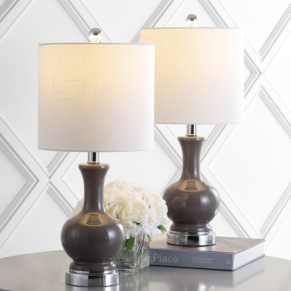 Cox 22" Metal and Glass LED Table Lamp, Set of 2, Gray and Chrome