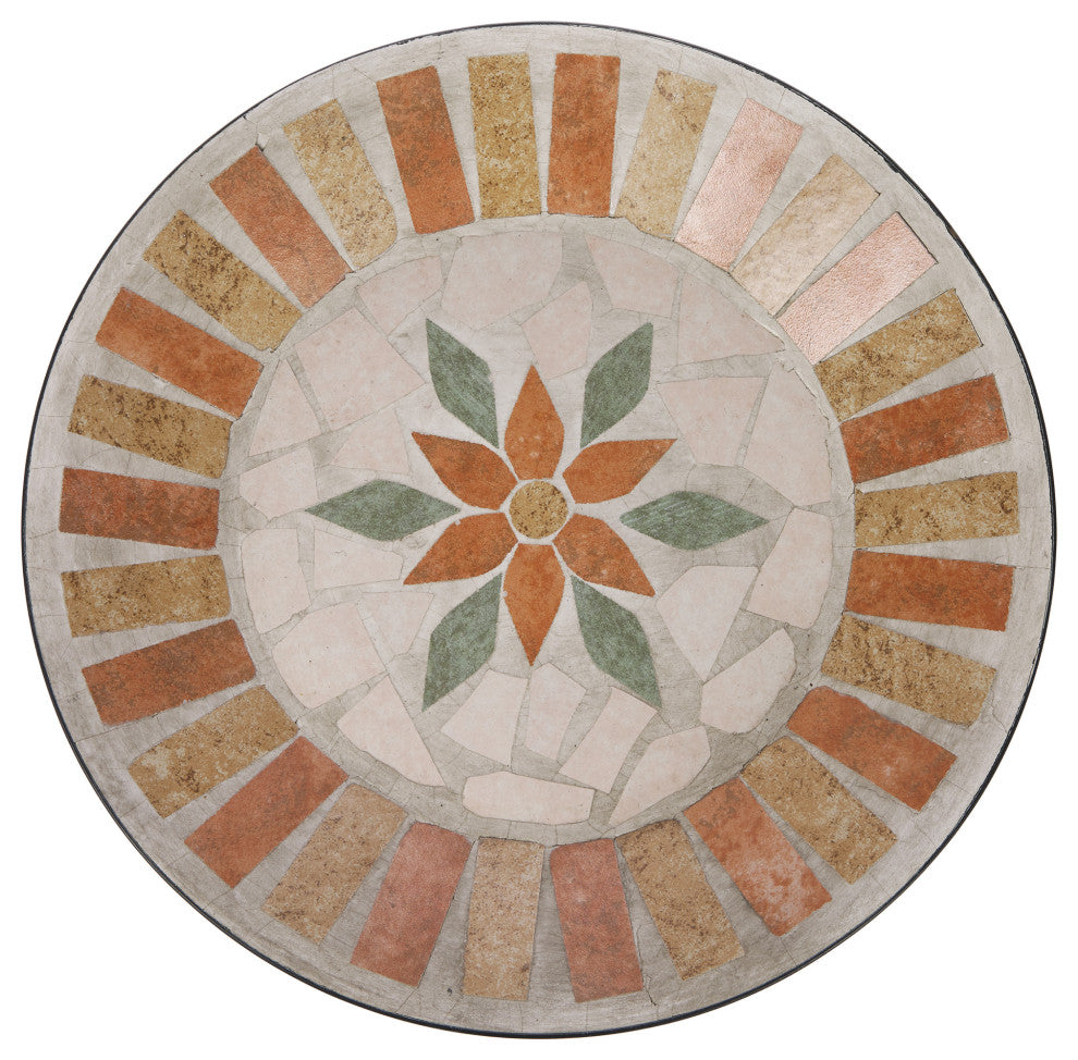 25"H Outdoor Decorative Mosaic Birdbath with Metal Stand, Tan/Beige