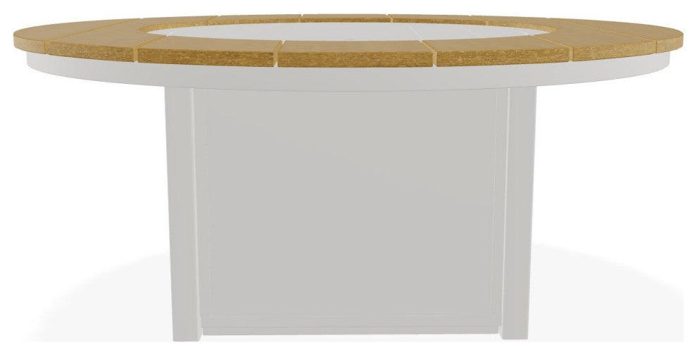 54" Round Marine Grade Fire Table with Propane Shelf, Snow/Teak