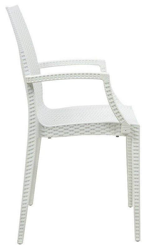 LeisureMod Weave Mace Indoor/Outdoor Dining Armchairs, Set of 2, White
