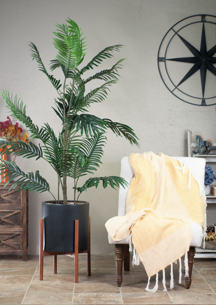 X Large Ceramic Pot 13" Black With Plant Stand Walnut Color Extra Large Planter