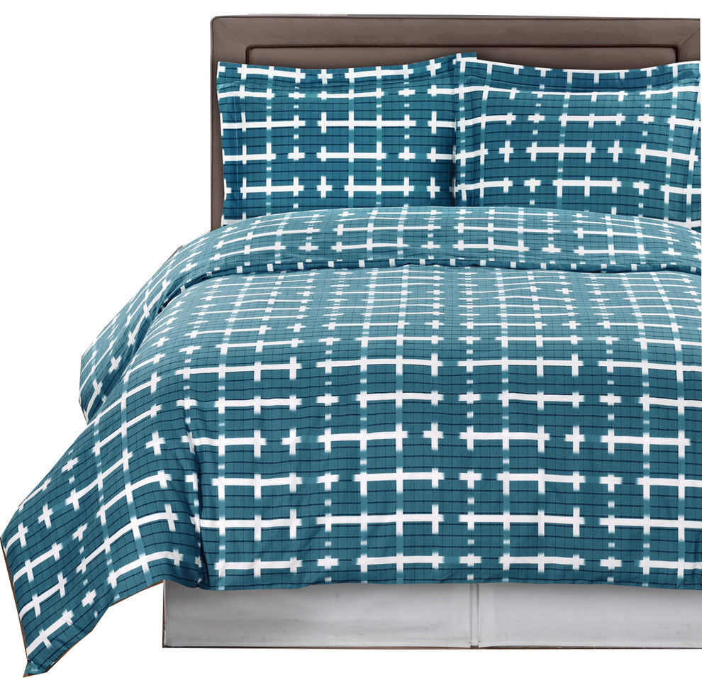 Norwich Cotton Silky Soft Duvet Cover Set, Lake Blue and White, King/Cal King